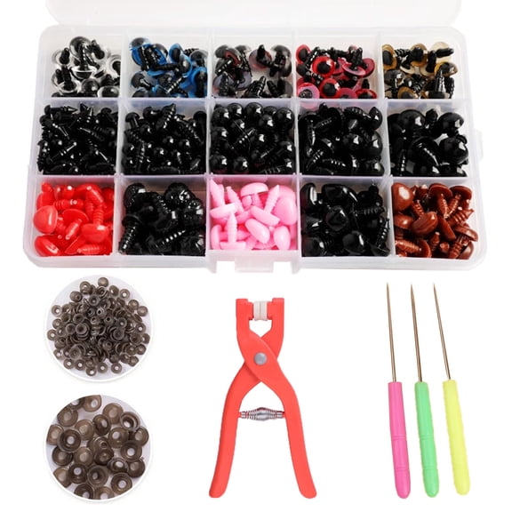 RYLZX 752 Pcs 5-12mm Safety Eyes and Noses for Crochet, Black Plastic Safety Eyes with Washers, Craft Doll Eyes for Stuffed Animals  with 1pack Safety Eye Tool /10pcs  awl