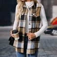 thumbnail image 4 of GEWSEY Sleeveless Shakcets for Women 2025 Fall Long Plaid Vest Tweed Blazer Jacket Casual Checkered Vest Button Down Cardigan (Khaki, XXL), 4 of 9