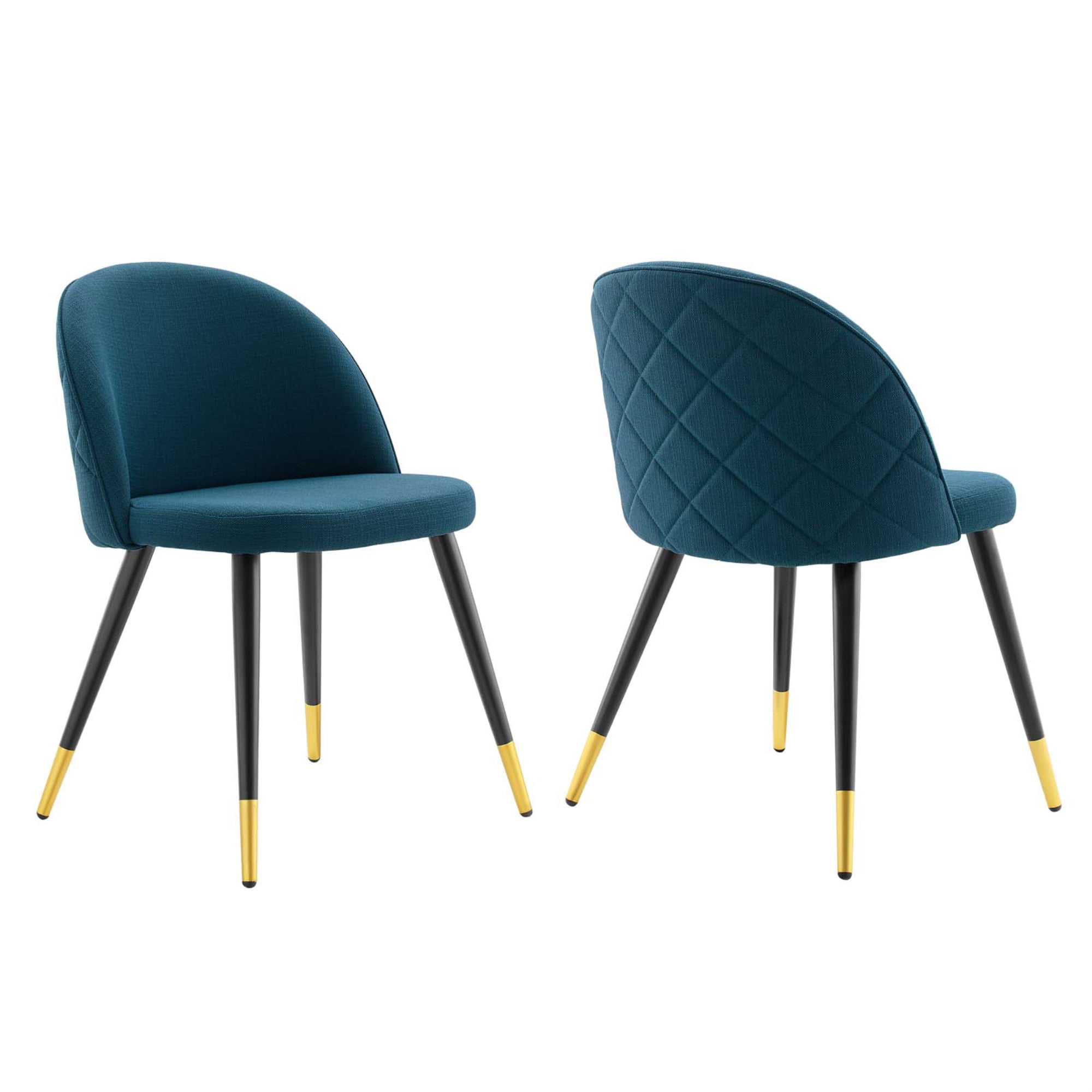 Blue Upholstered Side Chairs with Metal Legs Leisure Vanity Accent Soft Velvet Seat & Backrest IDS Online Mid Century Dining Set of 2 Makeup Living Room