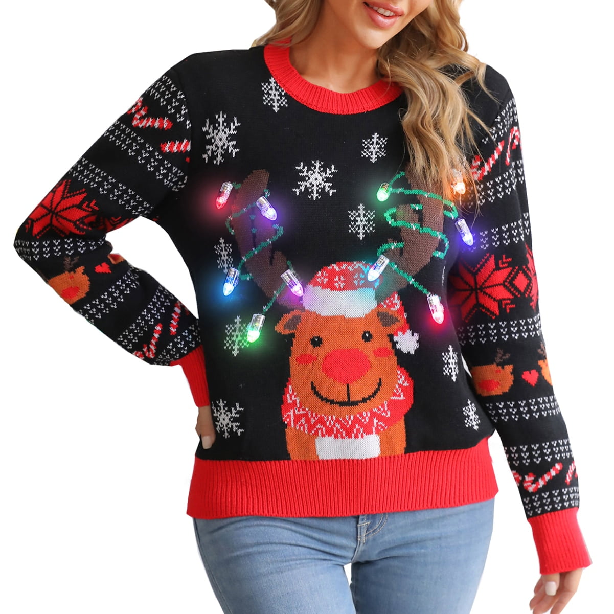LANPULUX Light up Ugly Christmas Sweater for Women Crewneck Sweater