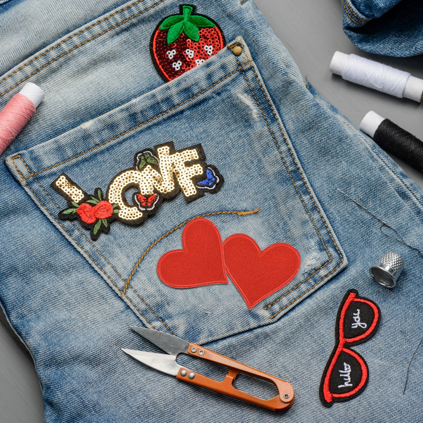 Heart Shaped Iron on Patches 6.8x7cm Embroidered Sew Patches Appliques for Clothing Repair Backpack Shoes Decoration Bright Red 120Pcs