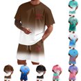 thumbnail image 3 of FUZHIQ Hawaiian Tropical Style Men's Gradient 2 Piece T-Shirt Shorts Set Island Sunset Tree Print Summer Casual Beach Vacation Loose Fit Outfit,XXXL, 3 of 5