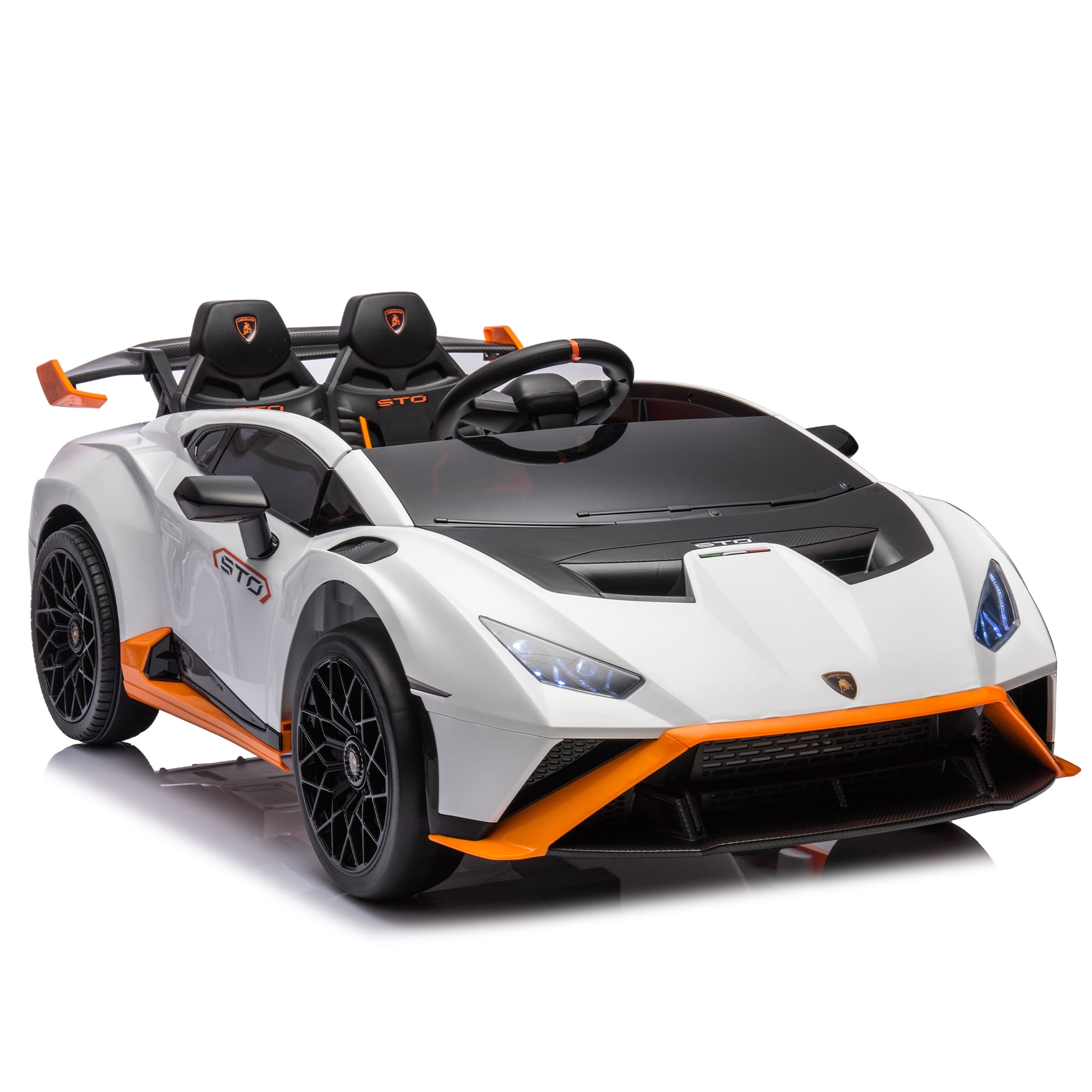CIPACHO Kids Electric Ride On 24V Licensed Lamborghini Huracan Sto Battery Powered Drift Sports Car Toy with Parent Control, Sound System, LED Headlights, Hydraulic Doors, White