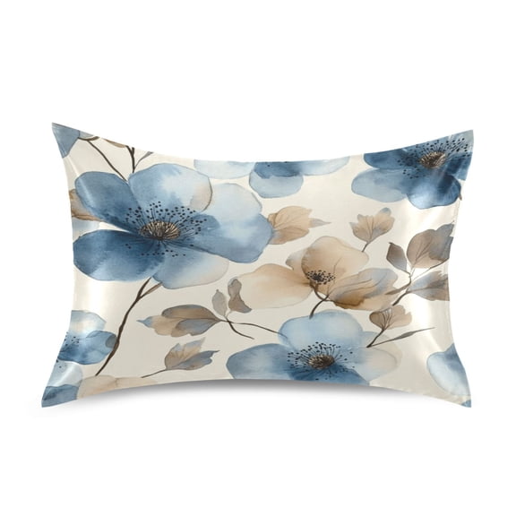 Satin Pillowcase Soft and Smooth Pillow Case for Hair and Skin Blue Watercolor Flowers