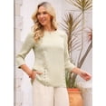 thumbnail image 3 of DARING DIVA Women's 3/4 Sleeve Trendy Business Blouse Crewneck Textured Top L Beige, 3 of 8