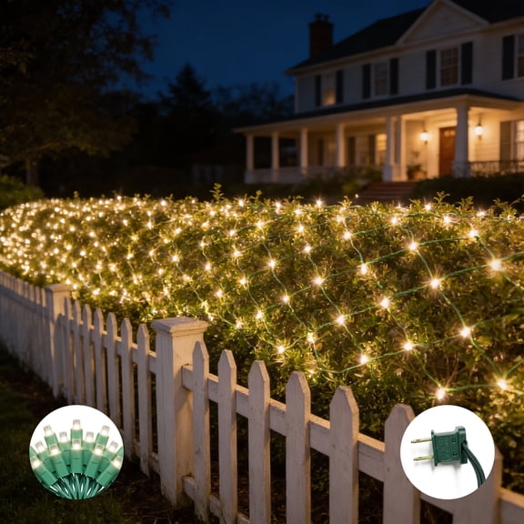 Beatineon 6x4ft LED Net Lights, 70 LED Lights Waterproof for Bushes, Outdoor Christmas Decor, Connectable 24 Sets, IP68 Rated, Green Wire,Steady,Warm Warm