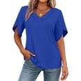thumbnail image 6 of Tauxra Women's V-Neck Ruffle Short Sleeve Top, Casual Solid Color Shirt for Everyday Wear, Soft Polyester Blouse, Breathable And, Washable, 6 of 7