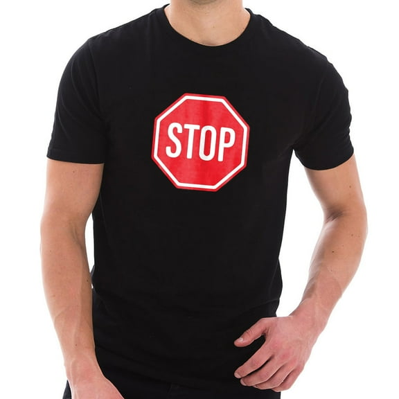 Oversized Stop Sign Graphic Design Deluxe Jersey T-Shirt - Black XL