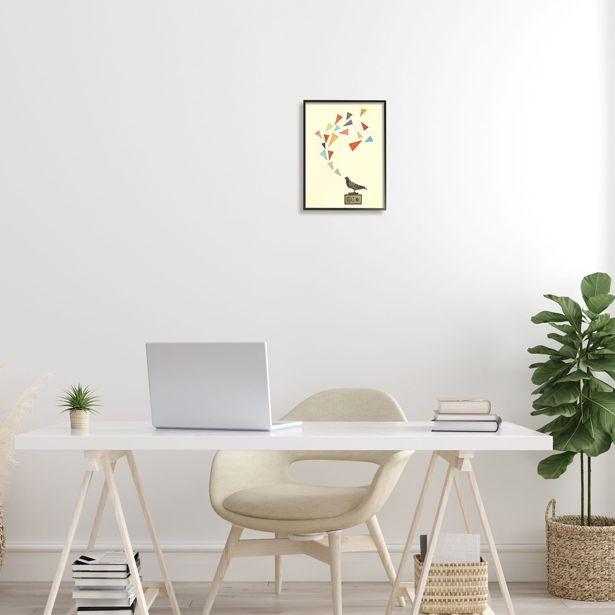 Stupell Industries Pigeon Antique Radio Geometric Triangle Shapes Design Framed Wall Art, 16 x 20, Design by Cassia Beck