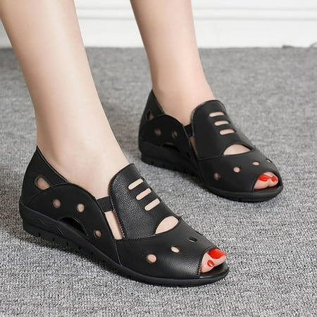

Mother s Shoes Korean Version Of The Breathable Hollow Slope Heel Lazy Sandals