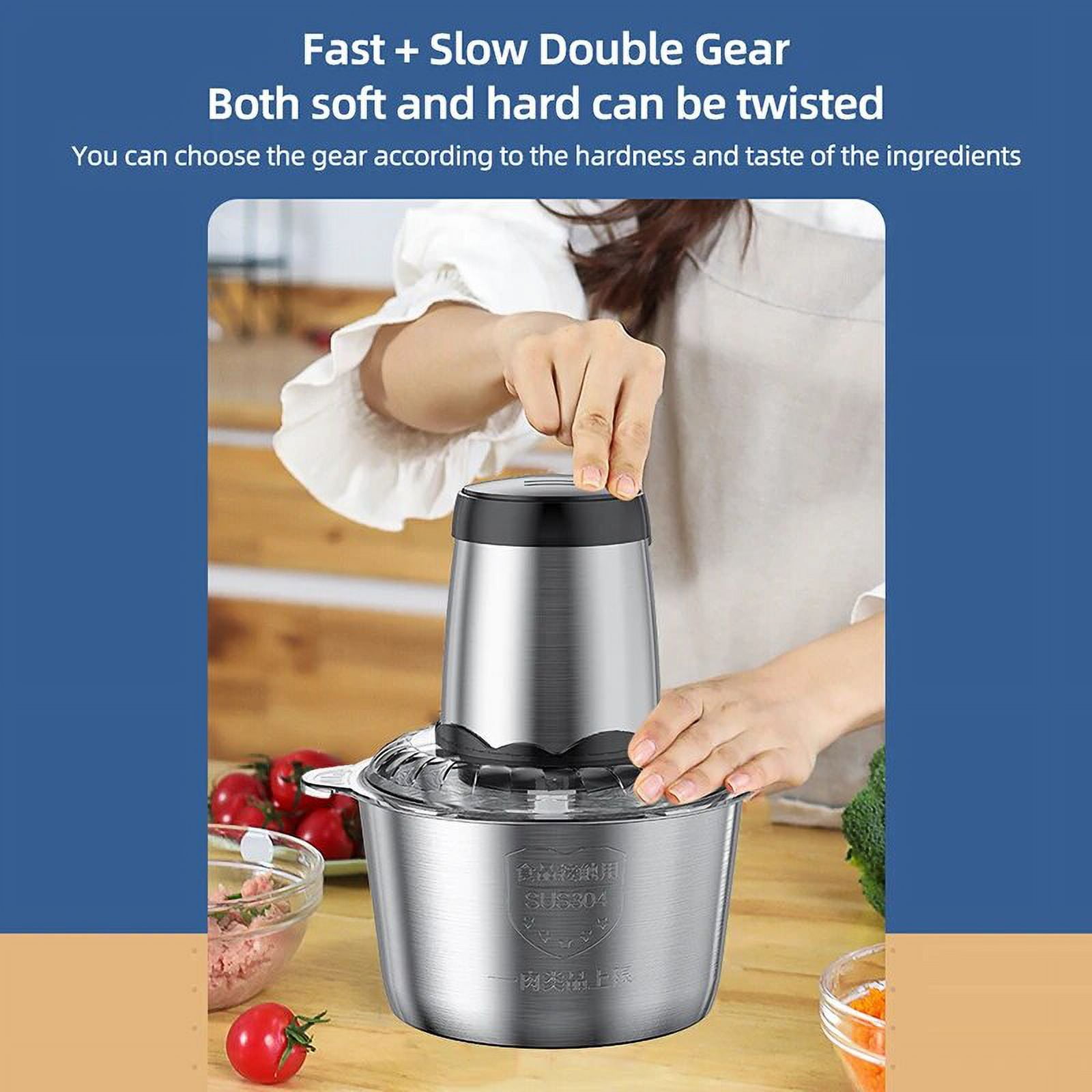 Food Chopper, 5 Cup Food Processor Mini Electric, 2L 300W Meat Grinder with 4 Bi-Level Blades, Stainless Steel Mincer for Kitchen, Vegetable, Onion, Garlic, Salad, Baby Food, Fruit, Nuts
