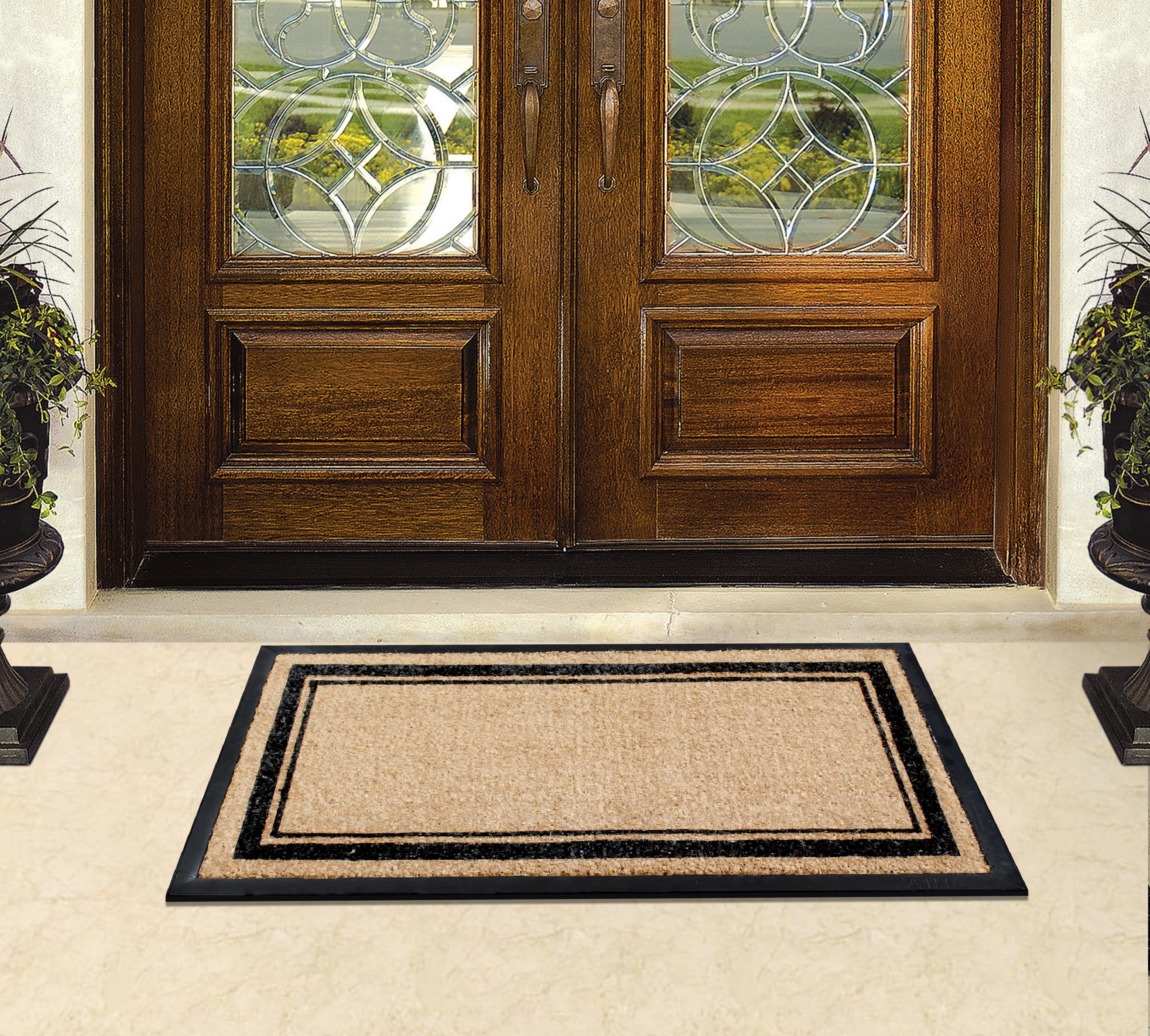 A1HC Natural Coir And Rubber Markham Classic Border Doormat, 24" x 48", Non-Slip, Heavy Duty Welcome Mat for Front Door