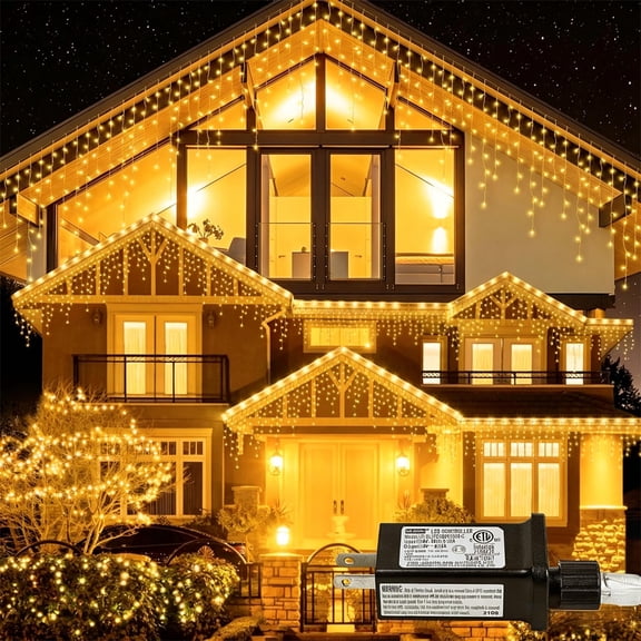 Curtain Fairy String Lights 400LED 33Ft, 8 Modes Icicle Lights Outdoor Waterproof, LED Window Lights for Christmas Wedding Party Decor, Indoor(Warm White)