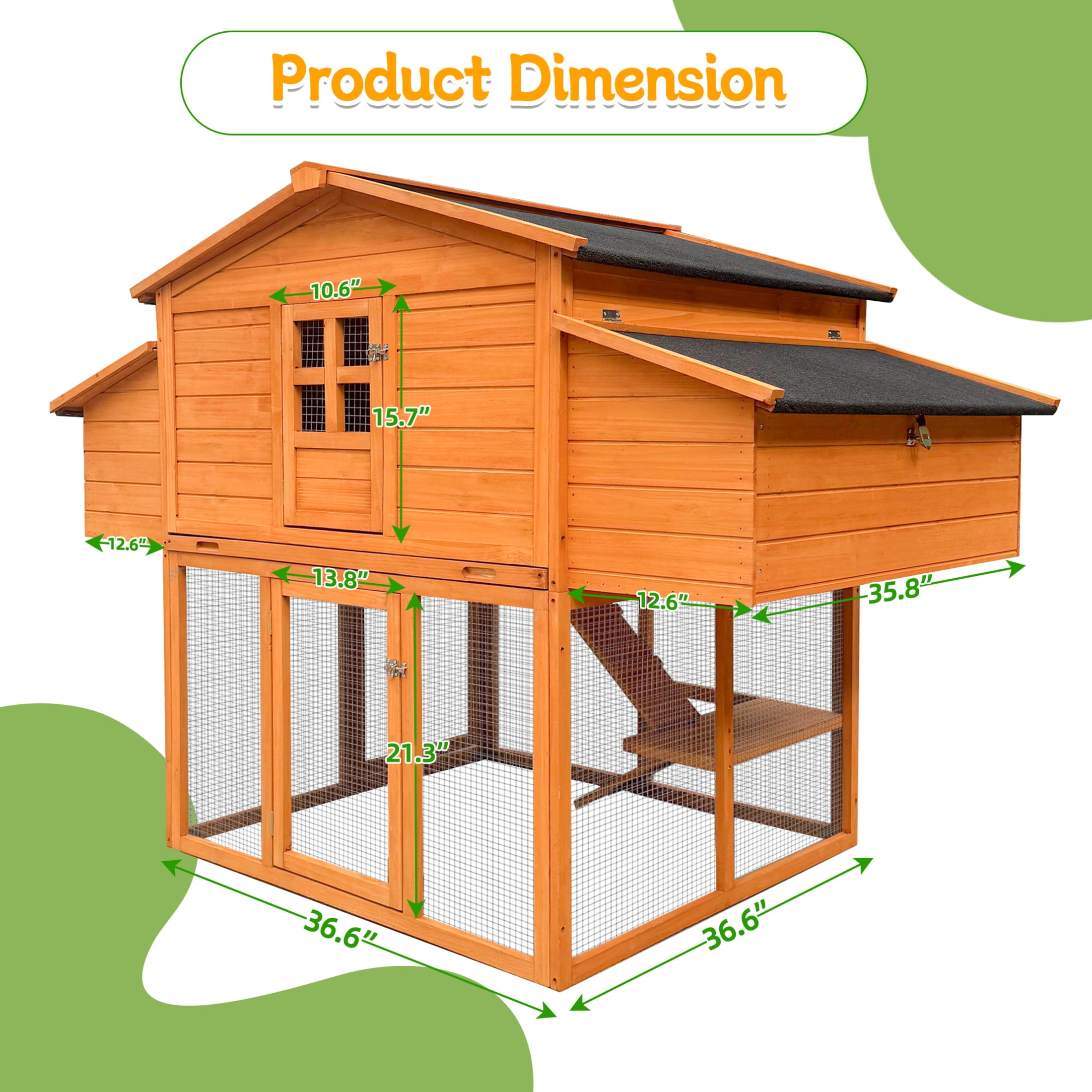 Noble House 70" Chicken House, Outdoor Poultry Coop with Leakproof Nesting Boxes and UV-Resistant Roof Panel, Natural