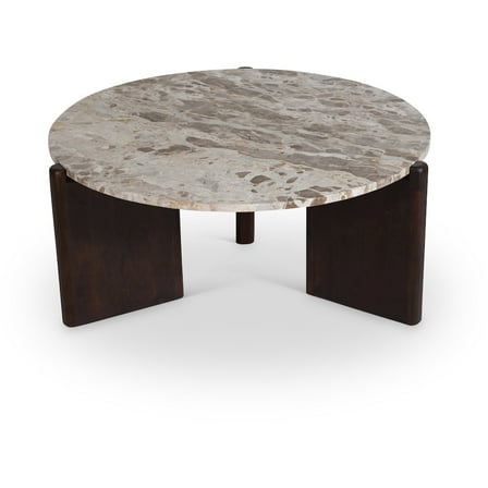 Meridian Furniture Varenna Cream Marble Top And Acacia Wood Base Coffee Table