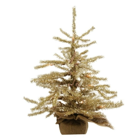 18" Pre-Lit Mocha Brown Artificial Christmas Tree in Burlap Base - Clear Lights