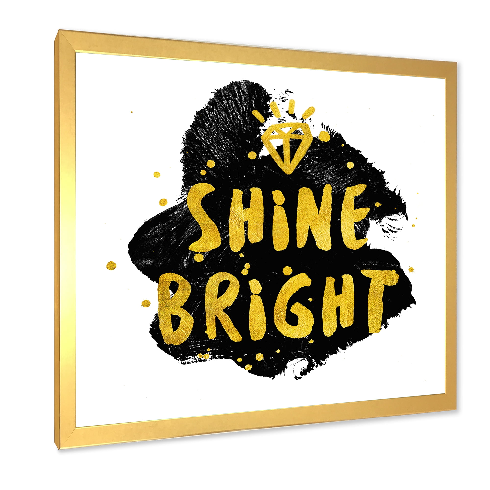 Designart 'Shine Bright Quote on Black' Glam Framed Art Print