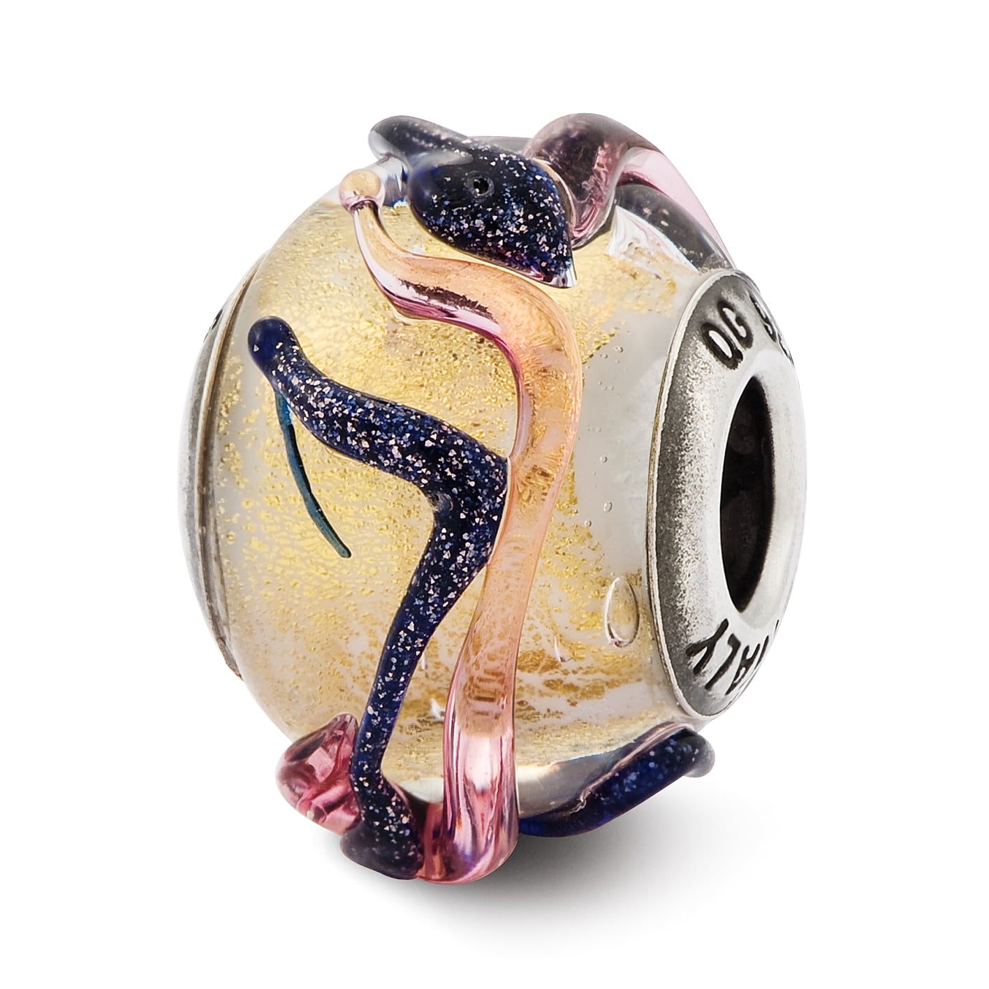 Jewelry Beads Glass Beads Sterling Silver Reflections Italian Light Yellow Textured Glass Bead
