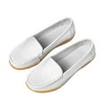 thumbnail image 2 of hopeusnice Women's Faux Leather Wedges Shoes Slip On Flats Loafers Comfortable Breathable Shoes Low Heel Walking Shoes Driving Shoes for Women White 42, 2 of 5