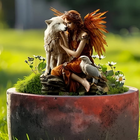 LAMIRO Fairy Garden Accessories Fairy Garden Statues Resin Outdoor Sculptures Sitting Fairy Figurine Butterfly Rested on Fairy's Hand Art Outside Lawn Decor