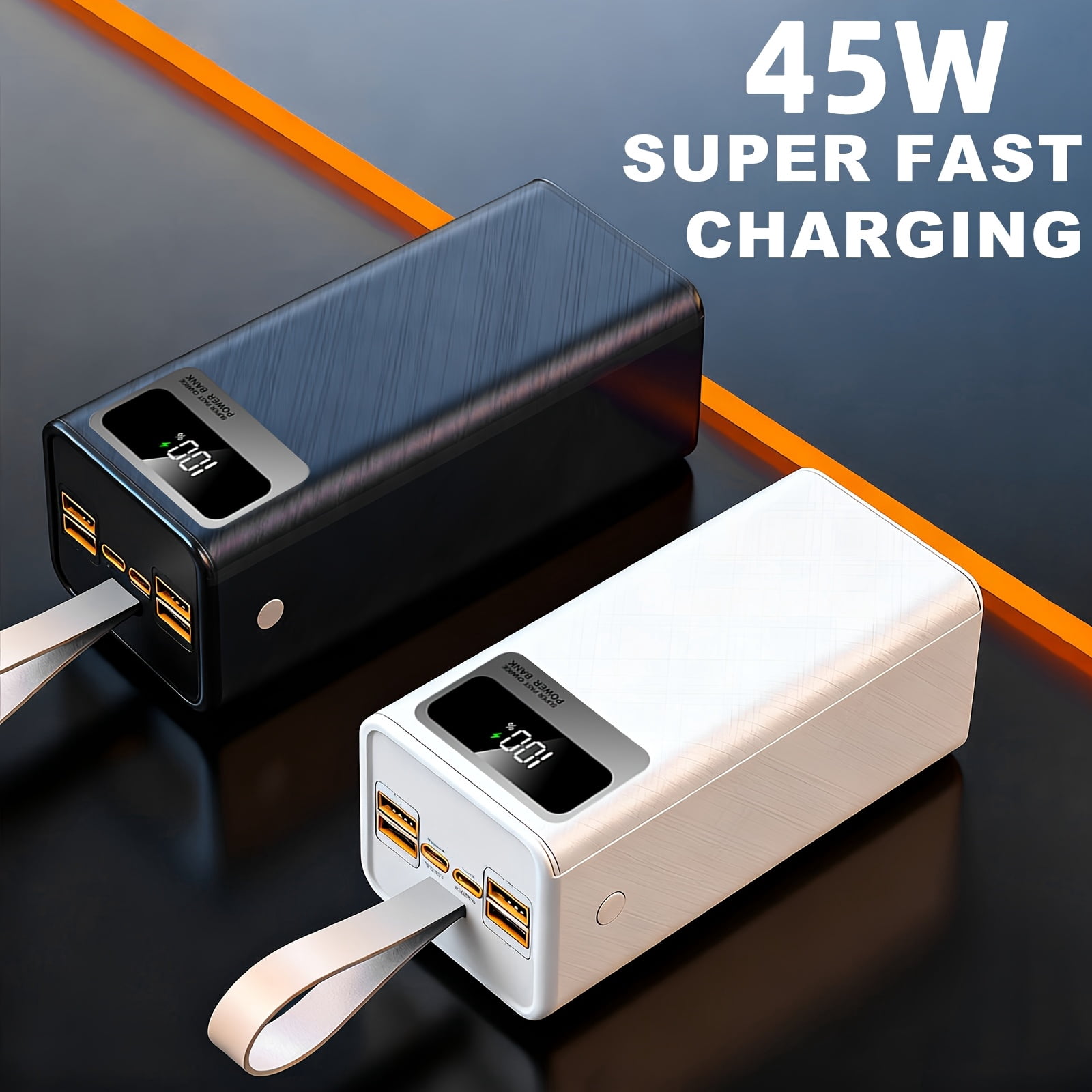 100,000mAh Portable Power Bank with Fast USB Charging, LED Display, Camping Light & Lanyard - Emergency Battery Pack for iPhone, Android, Outdoor and Digital Devices, Ideal Gift