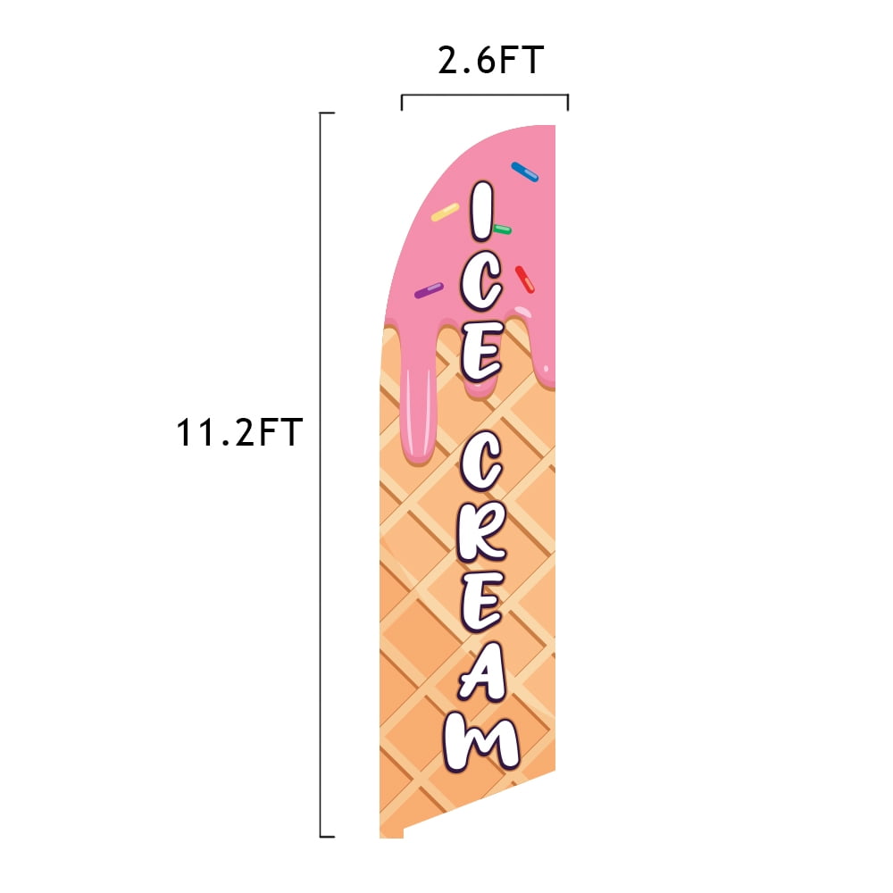 Vispronet Ice Cream Feather Flag, 13.5ft, Pole Set, Ground Spike