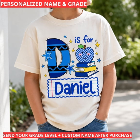 Back To School Shirt, Custom Name and Grade Tee, Initial Letter School Outfit, First Day Of School Gift for Students