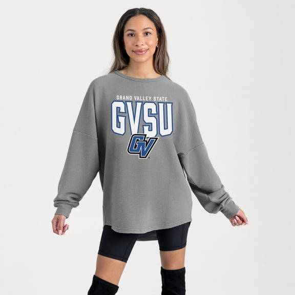 Women's Gameday Couture Gray Grand Valley State Lakers Oversized Pure Motion Corded Sweatshirt