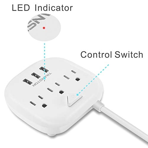 Tira de alimentación de 3 tomacorrientes y 3 puertos USB con control d