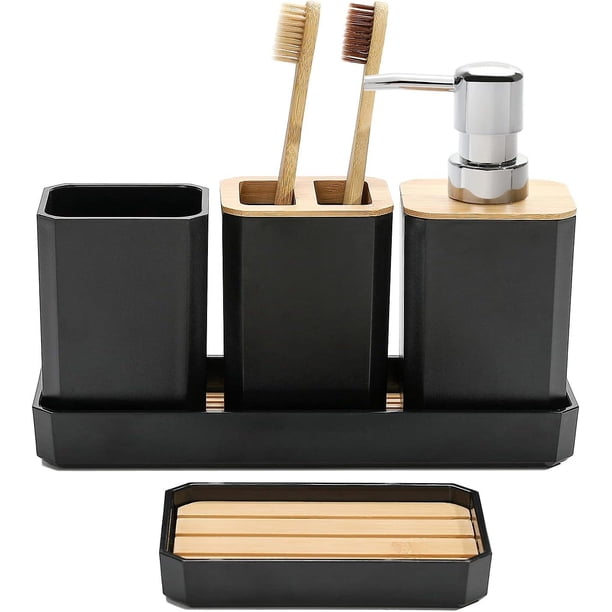 Juego de accesorios de baño de 5 piezas, regalo de accesorios de baño, decoración bohemia y moderna (negro)