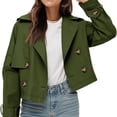 thumbnail image 5 of Double Breasted Women Solid Color Lapel Trench Coat Cropped Jacket, 5 of 6