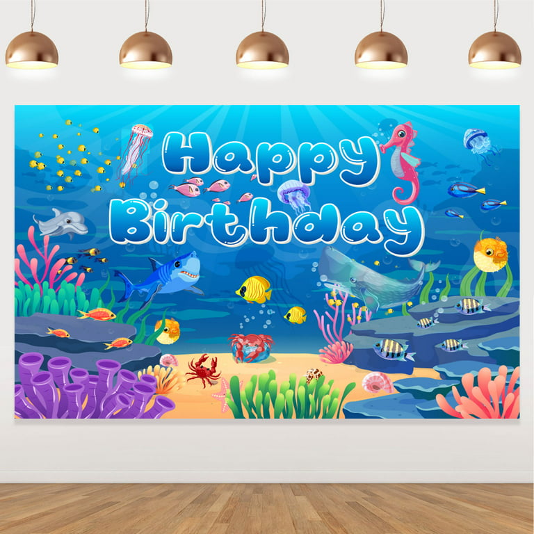 Ocean Happy Birthday Backdrop Decorations, Blue Ocean Themed 1st