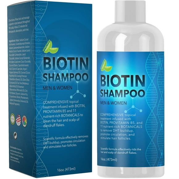 Biotin Shampoo for Hair Growth and Volume - Hair Loss for Men and Women - Natural DHT Blocker - Thickening Shampoo for Fine Hair - Pure Anti Dandruff Oils - Sulfate Free for Color Treated