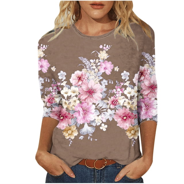 Blusas de Manga Corta para las Mujeres Pascua Impresa Suelta de Tres Cuartos de Manga Superior, Blusas para las Mujeres Casual