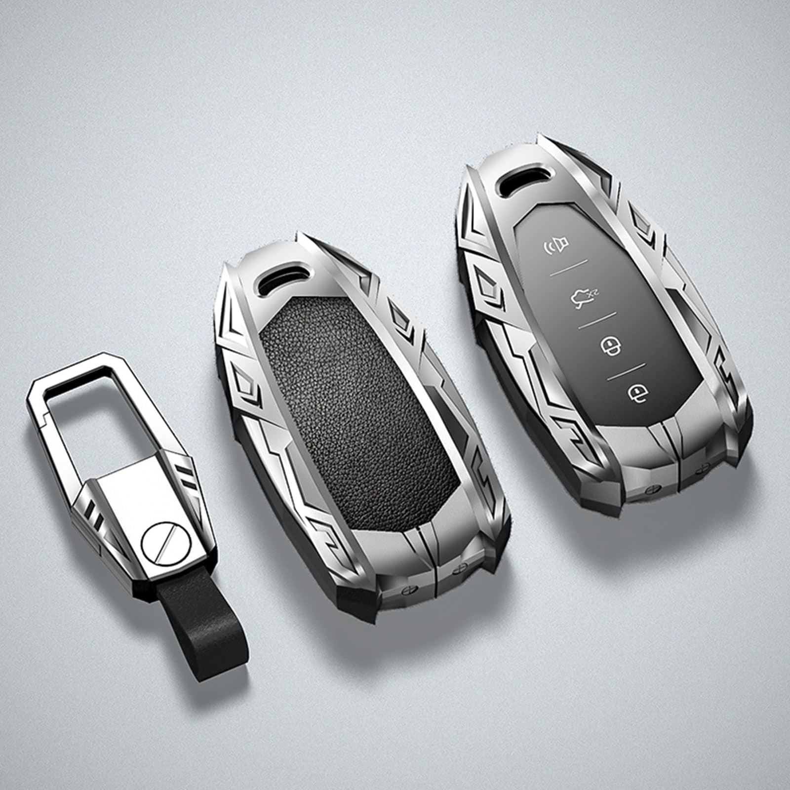 Key Cover Case Fit for Chevy, Zinc Alloy Smart Key Fob Case Holder Shell Compatible for Chevrolet Equinox Malibu Traverse Blazer Camaro Impala Cruze Volt Bolt Sonic Trax Tahoe(Silver)