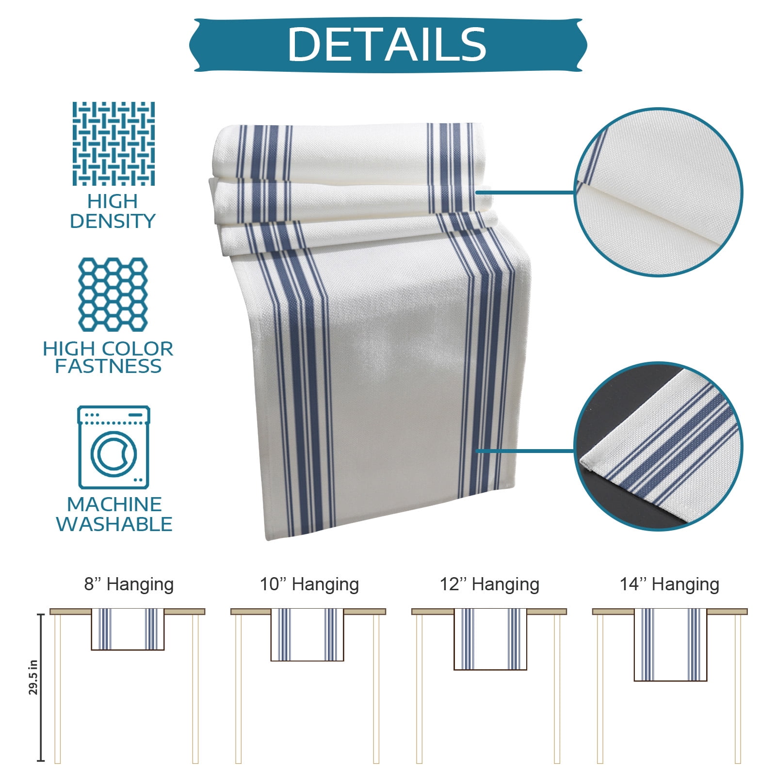 Table Runner Blue White Striped Table Decoration for Kitchen Dinning Farmhouse Striped Table Decoration for Indoor Outdoor Party Wedding Decor 13x90inch
