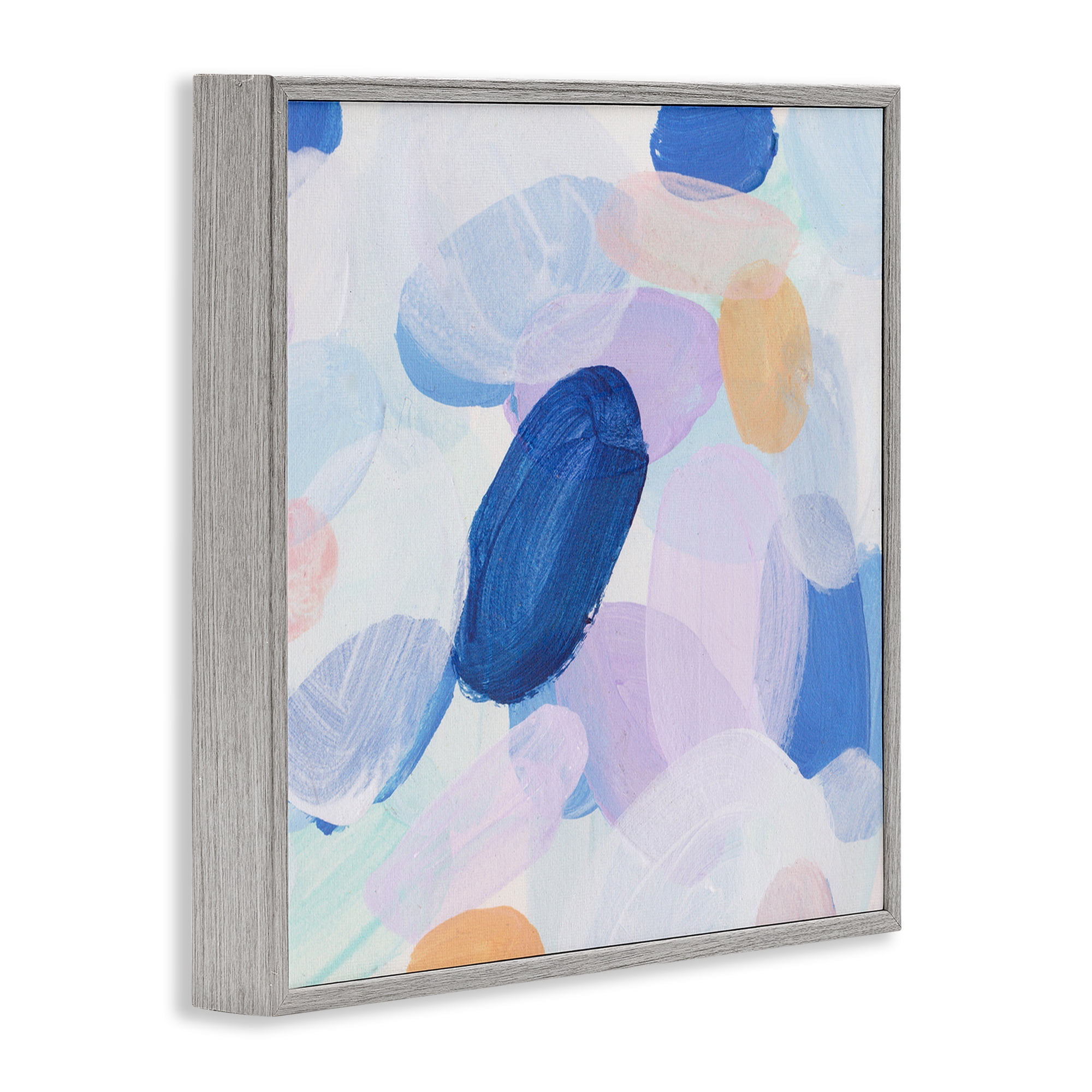 Stupell Industries Blue Oblong Paint Strokes Abstract Painting Gray Framed Art Print Wall Art, 17 x 17