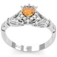thumbnail image 5 of Claddagh Citrine Diamond Ring In Solid 14k White Gold, 5 of 6