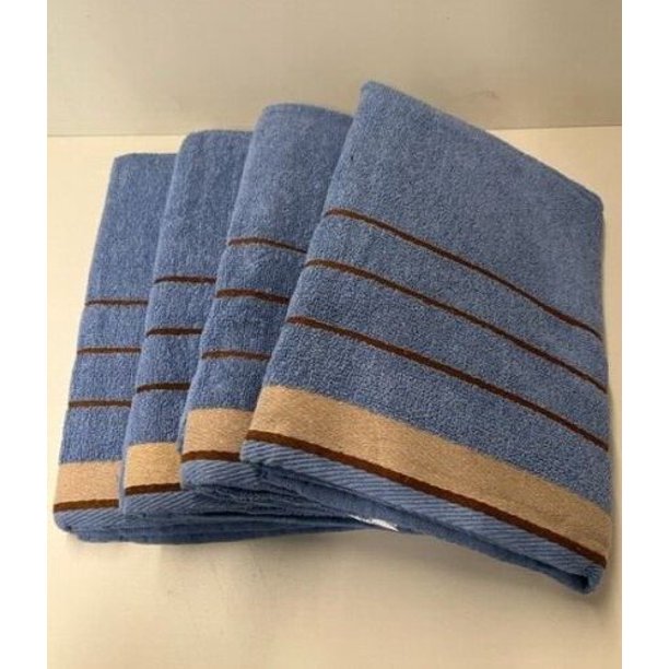 Set of 4 100 Cotton Terry Bath Towels, Blue