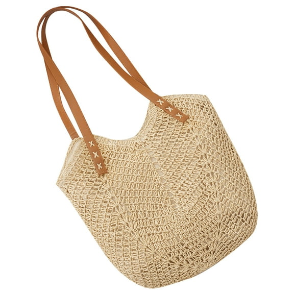 Worgeous 1Set Oval Beige Straw Tote Bag for Ladies Summer Picnic Outdoor present