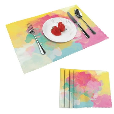 DouZhe Polyester Placemats Set of 4, Watercolor Gradient Painting Pattern Heat Resistant Place Mats for Dining Table, 12" x 18"
