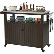 GLDF Outdoor Prep Table Grill Station, Solid Wood Movable Dining Cart Table, Dark Brown