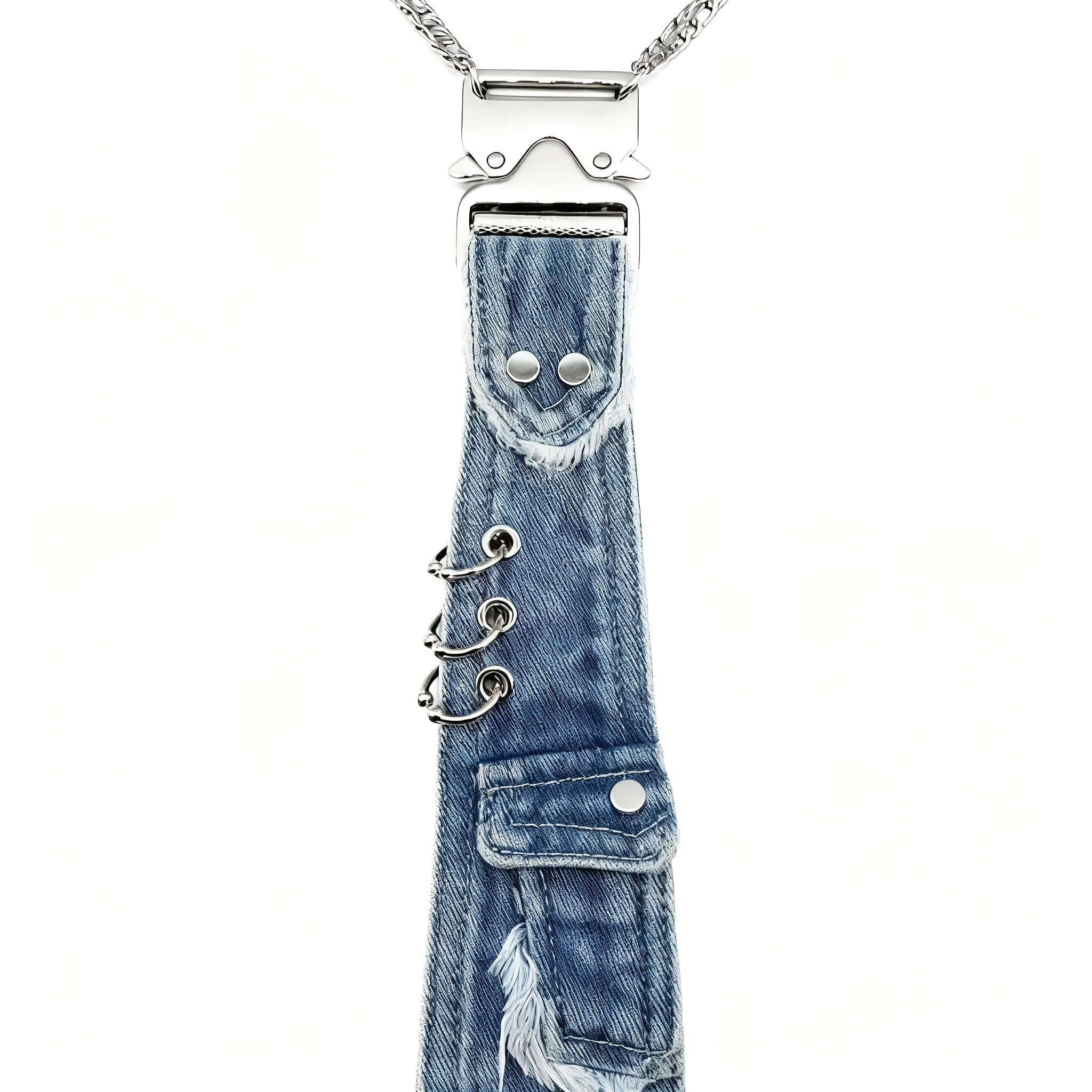 Y2K Women's Denim Tie, Snap Button Chain Vintage Distressed Edge Bow Tie, Niche Cool Unique Accessory