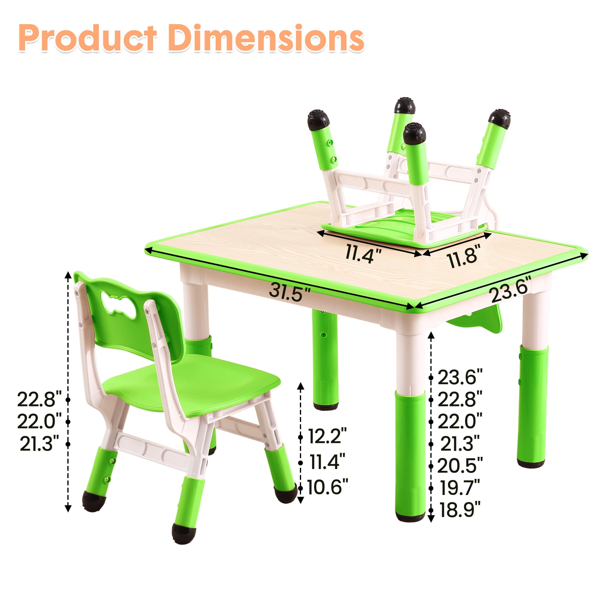 Kids Table and 4 Chair Set,Height Adjustable Toddler Arts & Crafts Table and Chair Set for Ages 2-10,Max 300lbs Kids Activity Art Table for Classroom Daycares,Home
