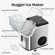 Philergo 35lbs/24H Nugget Ice Maker Countertops with LED Indicator, Portable Chewable Pebble Ice Machine with Self-Cleaning, Crushed Sonic Ice for Hmoe, Kitchen, RV, Stainless Steel