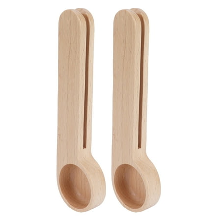 

2PCS 2in 1 Wood Coffee Clip Scoop Food Snack Sealing Clip Tea Coffee Bean Measuring Spoon