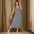 thumbnail image 2 of Womens Cotton Long Nightgowns Spaghetti Strap V Neck Full Slip Sleep Shirts Medium Flower Ash L, 2 of 3