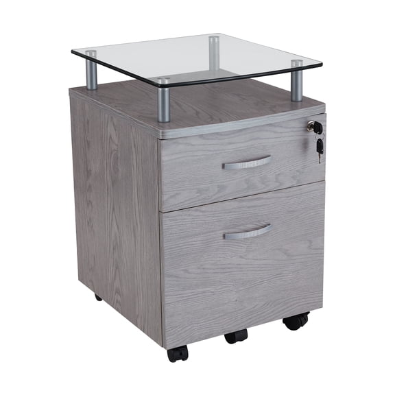 Techni Mobili Engineered Wood Frame Rolling File Cabinet with Glass Top - Gray