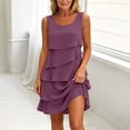 thumbnail image 5 of Bxsruta Women‘s Sleeveless Chiffon A Line Swing Dress Casual Round Neck Tiered Ruffle Layered Cocktail Dress, 5 of 8