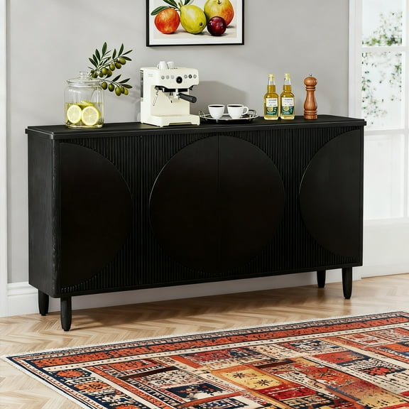 59.4 Inch Modern Buffet Cabinet Sideboard With Storage Doors & 4 Tier Shelves - For Living Room, Kitchen, Dining Room (Black)
